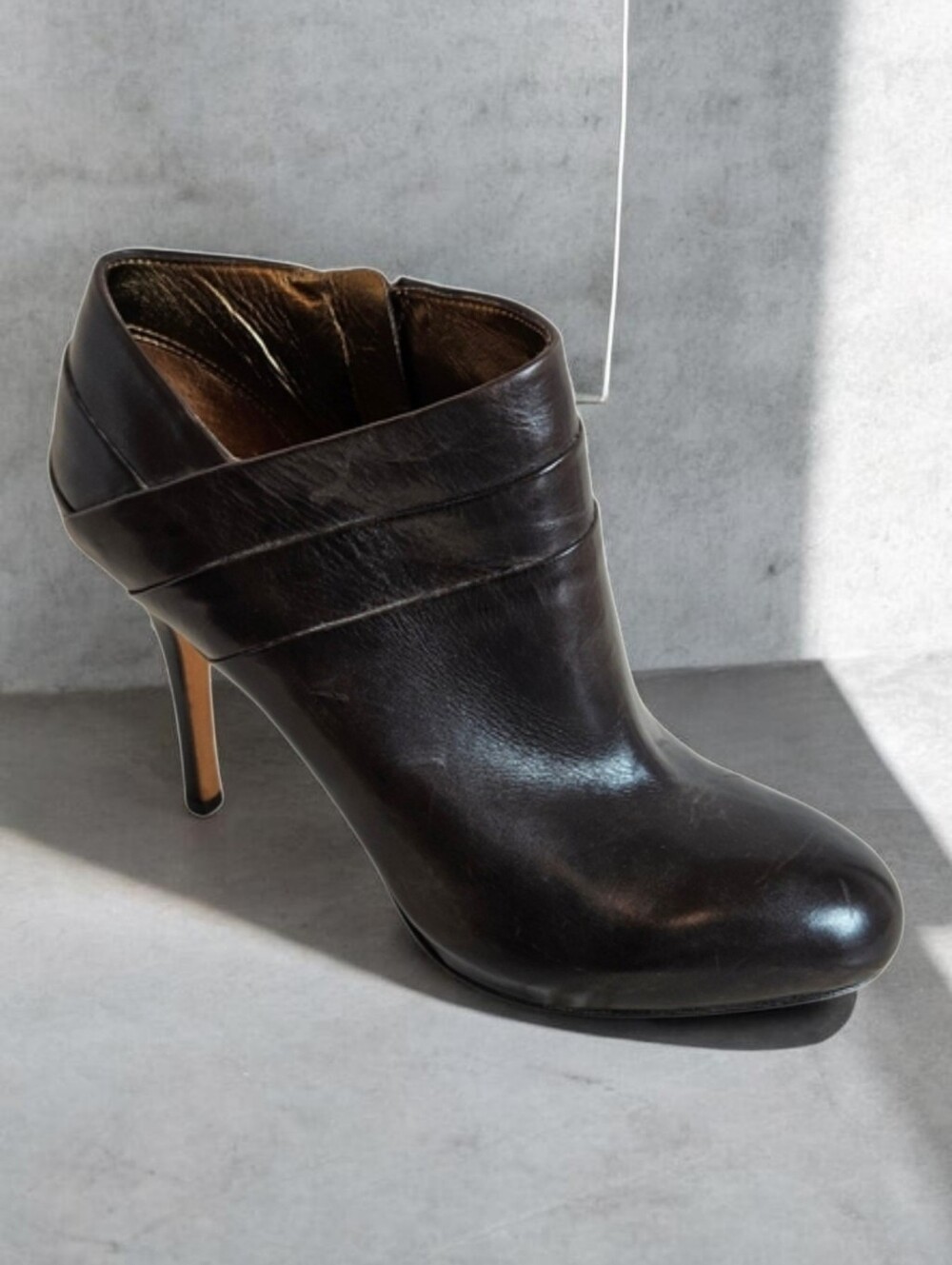 Via Spiga Ankle Boots 7.5 Leather Stiletto Heel Side Zip Office Siren Brown